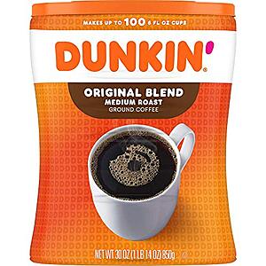 $  10.70 w/ S&S: 30-Oz Dunkin' Medium Roast Ground Coffee (Original Blend)