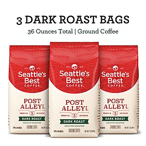 $7.86 w/ S&S: Seattle's Best Coffee Post Alley Blend Dark Roast Ground Coffee, 12 Ounce Bags (Pack of 3)