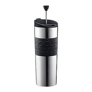 BODUM Travel Vacuum Insulated, Stainless Steel Portable Coffee Maker and Tea Press, 15.0 oz