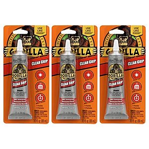 Gorilla Clear Grip Waterproof Contact Adhesive, 3 Ounce Tube (Pack of 3)