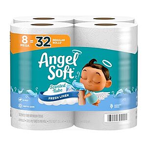 Angel Soft Toilet Paper with Fresh Linen Scented Tube, 8 Mega Rolls
