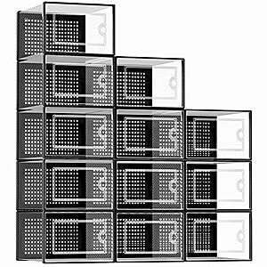 12-Pack Kuject Large Stackable Shoe Storage Boxes (Black) (Lightning Deal)