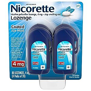 Nicorette 4 mg Coated Nicotine Lozenges, Ice Mint Flavored, 20 Count x 4