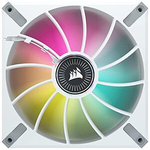 $  50: CORSAIR ML140 RGB Elite, 140mm Magnetic Levitation RGB Fan with AirGuide, 2-Pack with Lighting Node CORE - White