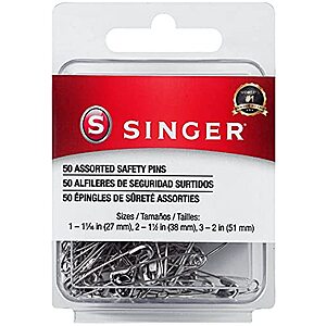 50-Count Singer Steel Safety Pins (1-1/16" / 1-1/2" / 2")