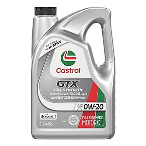 [S&S] $  20.46: 5-Qt Castrol GTX Full Synthetic 0W-20 Motor Oil