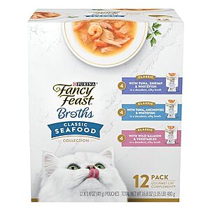 [S&S] $  8: 12-Count 1.4-oz Purina Fancy Feast Lickable Cat Food Broth Collection (Variety Pack)