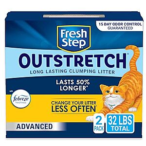 [S&S] $  12.75: 32-lbs (2x 16-lbs) Fresh Step Outstretch Clumping Cat Litter at Amazon