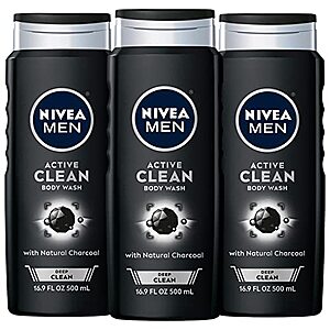 [S&S] $  10.40: 3-Count 16.9-Oz Nivea Men Deep Active Clean Charcoal Body Wash at Amazon