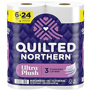 [S&S] $  5.59: 6-Count Quilted Northern 3-Ply Ultra Plush Mega Roll Toilet Paper at Amazon