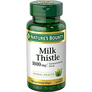 50ct Nature's Bounty Milk Thistle 1000mg Herbal Supplement Softgels $2.95 w/ Subscribe & Save