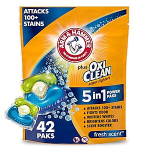42-Count Arm & Hammer Plus OxiClean 5-in-1 Laundry Detergent Power Paks $4.20 w/ Subscribe & Save