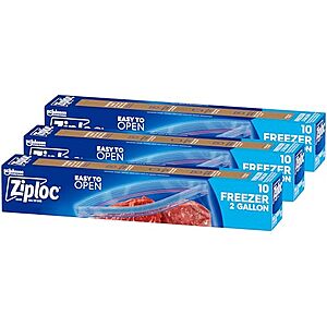3-Pack 10-Count Ziploc Two Gallon Food Storage Freezer Bags .45 w/ Subscribe & Save
