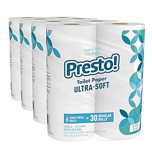 24-Count Presto! Mega Roll 2-Ply Toilet Paper (Ultra Soft) $20.20 w/ Subscribe & Save