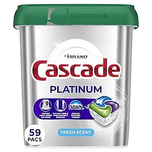 59-Count Cascade Platinum Dishwasher Pods (Fresh or Lemon) $15 each & More w/ Subscribe & Save