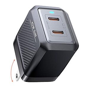 LISEN 40W 2-Port USB-C Compact Foldable GaN Charger (Black or White) $9.60