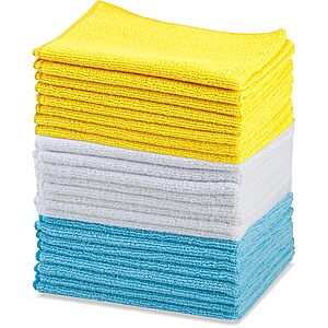 [S&S] $7.19*: 24-Pack 16" x 12" Amazon Basics Microfiber Cleaning Cloths (Blue/White/Yellow) at Amazon