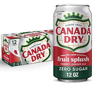 [S&S] $4.57*: 12 × 12oz Canada Dry Zero Sugar Fruit Splash Cherry Ginger Ale Soda at Amazon