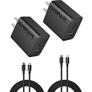 2-Pack Anker 20W 2-Port USB Wall Chargers w/ 2-Pack 5-ft USB-C Cables from 