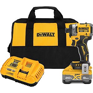 $219: DeWALT 20V MAX XR 1/4 Inch Cordless Impact Driver Kit with 8Ah Battery and Charger (DCF860WW1) at Amazon