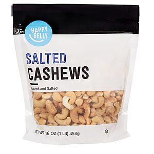 [S&S] $4.94*: 16-Oz Happy Belly Cashews (Roasted & Salted) at Amazon