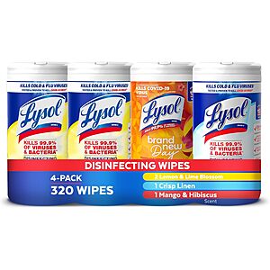 [S&S] $11.23: 4-Pack 80-Count Lysol Disinfectant Wipes (Bundle) at Amazon