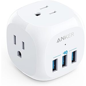 Anker 20W USB-C Outlet Extender w/ 2x USB-A Ports/3x AC Outlet (White) 