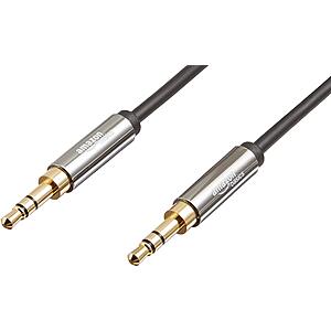 $4.74: Amazon Basics 3.5mm Auxiliary Audio Cable for Stereo Speaker or Subwoofer with Gold-Plated Plugs, 8 Foot, Black at Amazon