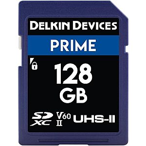 $19.99: 128GB Delkin Devices Prime SDXC UHS-II Memory Card – 300MB/s Read, 250MB/s Write at Amazon