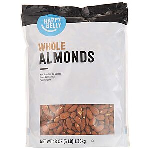 [S&S] $8.74*: 48-Oz Happy Belly Whole Raw Almonds Resealable Bag at Amazon