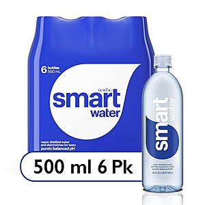 Select Accounts: 6-Pack 16.9-Oz Smartwater Vapor Distilled Premium Water Bottles .50 w/ Subscribe & Save