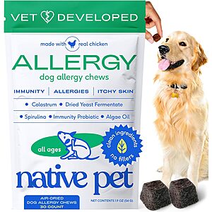 Native Pet Dog Supplements: 30-Count Allergy Relief Chews  & More w/ Subscribe & Save