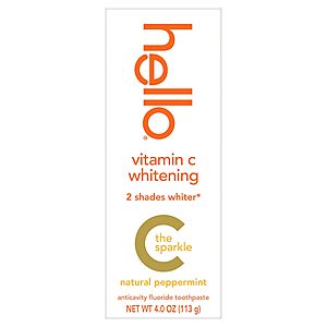 [S&S] $1.72*: 4-Oz hello Vitamin C Whitening Toothpaste with Fluoride (Natural Peppermint) at Amazon