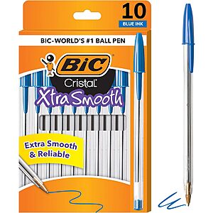 10-Count BIC Cristal Xtra Smooth 1.0mm Medium Point Ballpoint Pens (Blue) https://static.slickdealscdn.com/attachment/1/1/7/1/5/2/7/300x300/17803693.thumb