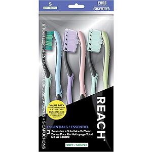 [S&S] $3.18*: 6-Count REACH Essentials Toothbrush with Toothbrush Caps (Soft) at Amazon