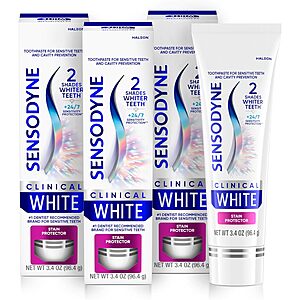 [S&S] $17.32: 3-Pack 3.4-Oz Sensodyne Clinical White Toothpaste at Amazon ($5.77 each)