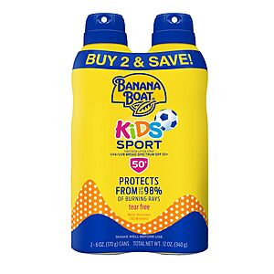 [S&S] $8.39*: 2-Pack 6-Oz Banana Boat Kids Sport SPF 50 Sunscreen Spray at Amazon