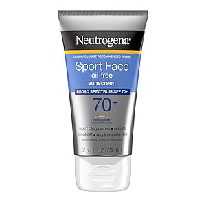 [S&S] $6.12*: 2.5-Oz Neutrogena Sport Face Oil-Free Lotion Sunscreen (Broad Spectrum SPF 70+) at Amazon