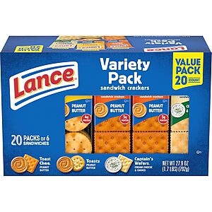 [S&S] $5.35*: 20-Pack Lance Sandwich Crackers (Variety Pack) at Amazon