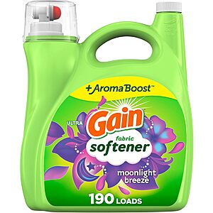 140oz Gain Liquid Fabric Softener Conditioner (190 Loads, Moonlight Breeze) .10 w/ Subscribe & Save