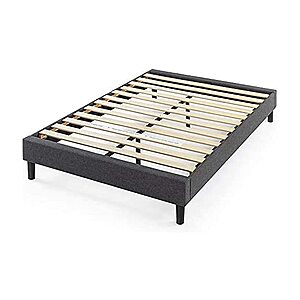 $49.99: ZINUS Curtis Upholstered Platform Bed Frame w/ Wood Slat Support (Grey, Queen) at Woot!