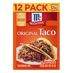 12-Pack McCormick Original Taco Seasoning Mix Packets $5.85 w/ Subscribe & Save