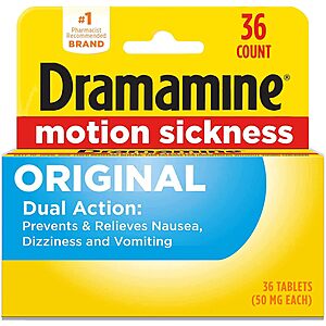 36-Count Dramamine Original Motion Sickness Relief .85 w/ Subscribe & Save