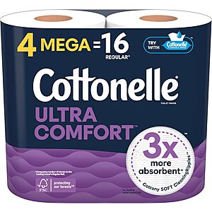 4-Pack 244-Sheets Cottonelle 2-Ply Toilet Paper Mega Rolls (Ultra Comfort) .75 w/ Subscribe & Save