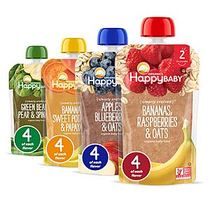 [S&S] $15.31: 16-Pack 4-Oz Happy Baby Organics Stage 2 Baby Food Pouches (Variety Pack) at Amazon (95.7￠ each)