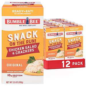 $13.10: 12-Pack 3.5-Oz Bumble Bee Snack On The Run! (Chicken Salad) at Amazon
