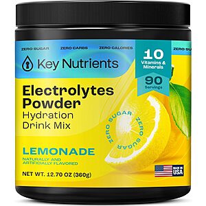 12.70-Oz Key Nutrients Electrolytes Powder Hydration Drink Mix (Lemonade) $16 w/ Subscribe & Save + Free Shipping