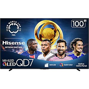 $1999.99: 100″ Hisense QD7 Series Mini-LED 4K UHD Smart Fire TV (100QD7QF, 2025 Model) at Amazon