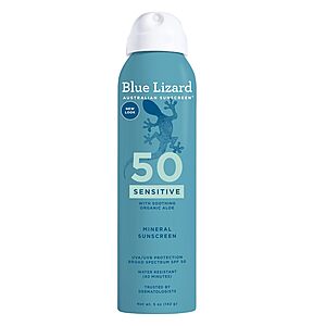 [S&S] $17.08: 2 × 5-Oz BLUE LIZARD Mineral Sunscreen Sensitive SPF 50+ Spray ($8.54 each) at Amazon