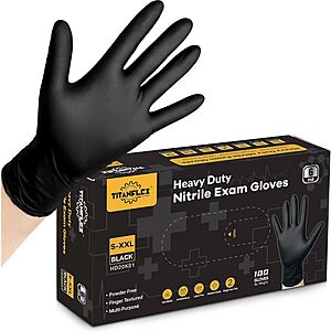 [S&S] $9.49*: 100-Count TitanFlex 6-Mil Heavy Duty Disposable Nitrile Gloves (Black) at Amazon